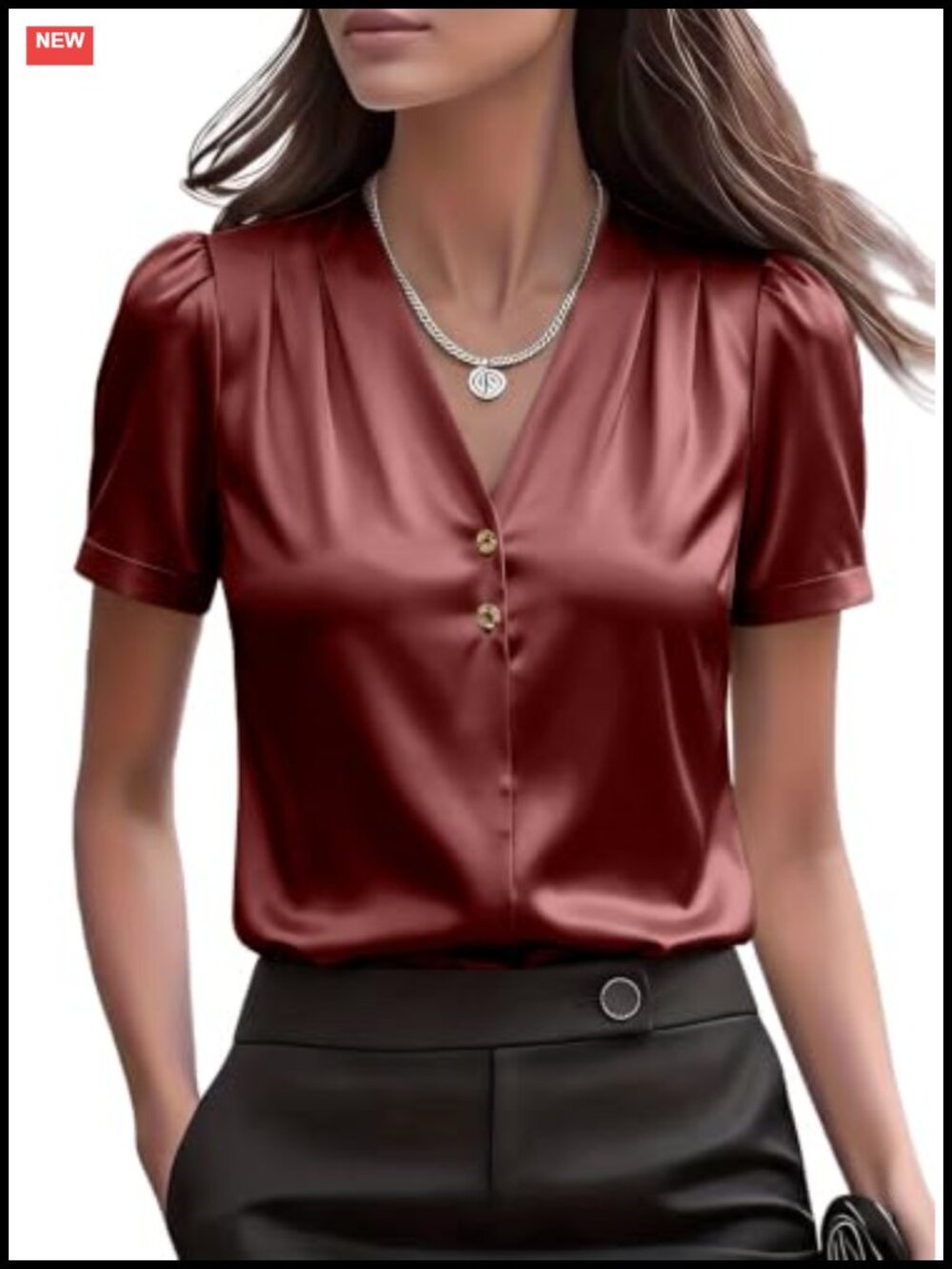 Women's Satin V-Neck Flutter Sleeve Blouse Business Casual Work Top